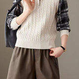 Casual Fake Two-Piece Plaid Spliced Zip Half-Placket Knit Top