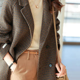 Notch Lapel Houndstooth Raglan Coat with Lining