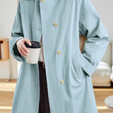 Elegant Commuter Lapel Double-Breasted Long-Sleeve Trench Coat