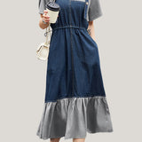 Faux two-piece spliced suspender dress