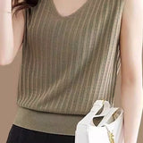 V-neck sleeveless textured knit tank top - liwisi