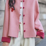 Casual Color‑Block Stand‑Collar Coat With 3D Cherry Decorations