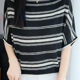 Casual Striped Off-The-Shoulder Raglan Sleeve Knit Top