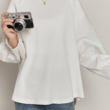 Mixed Material Round Neck Pintuck Sleeve Knit T-Shirt - 2 Colors Available