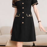 Commuter V-neck Color Contrast Ruffle Button Dress