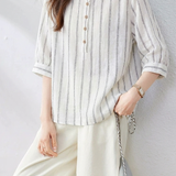 Casual Minimalist Vertical Striped Batwing Sleeve Shirt