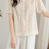 Exquisite Polka Dot Short-Sleeve Shirt With Lace Splicing