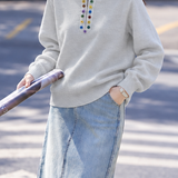 Casual Half Zip Colorful Button Hooded Knit Sweatshirt