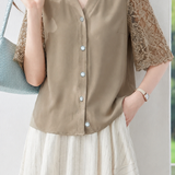 Elegant Lace Spliced Flare Sleeve Blouse