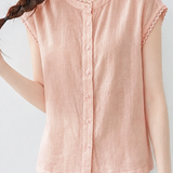 Casual Commuter Crew Neck Ruffle Cap Sleeve Blouse