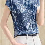 Vintage Casual Floral Textured Mock Neck Shirt