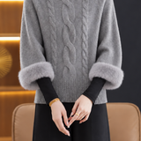 Chic Turtleneck Cable Knit Elbow Sleeve Sweater - liwisi
