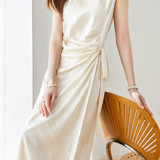 Light Luxury Commuter Side Tie Irregular Satin Dress