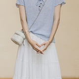 Casual Ruffled Beaded Tie Linen Knit Top
