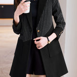 Elegant Commuter Color‑Block Spliced Shawl Collar Mid‑Length Coat