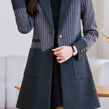 Elegant Commuter Color‑Block Spliced Shawl Collar Mid‑Length Coat