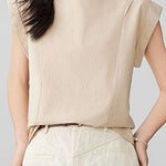 Round neck pullover shirt with small flutter sleeves - liwisi