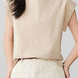 Round neck pullover shirt with small flutter sleeves - liwisi