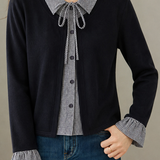 Elegant Commuter Plaid Lapel Fake‑Two‑Piece Knit Cardigan