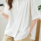 Casual Half Placket Diagonal Spliced Blouse