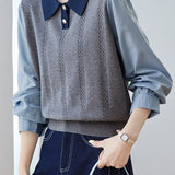 Casual Fake Two-Piece Cable Spliced Knit Top