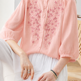 Artistic Commuter Ramie Embroidered Blouse