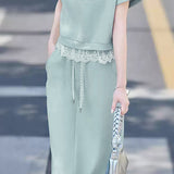 Casual stylish lace spliced set