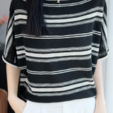 Casual Striped Off-The-Shoulder Raglan Sleeve Knit Top