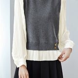Elegant Office Patchwork Fake Two-Piece Knit Top
