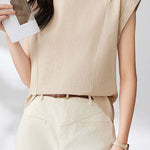 Round neck pullover shirt with small flutter sleeves - liwisi