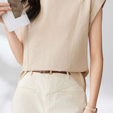 Round neck pullover shirt with small flutter sleeves - liwisi