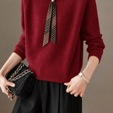 Elegant Pearl Lapel Raglan Sleeve Knit Sweater