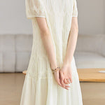 Elegant Textured Short Sleeve High Waist Dress - liwisi