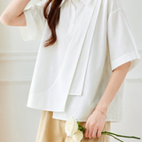 Casual Half Placket Diagonal Spliced Blouse