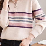 High-neck color-blocked striped knitwear