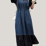 Faux two-piece spliced suspender dress