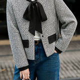 Elegant Commuter Crew Neck Tie & Button Long Sleeve Coat