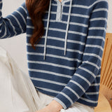 Elegant Casual Striped Hooded Long-Sleeve Knit Top