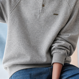 Casual Fake Two‑Piece Striped Shirt Collar Raglan Sleeve Sweatshirt