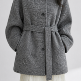 Elegant High Stand‑Collar Midi Wool Blend Coat
