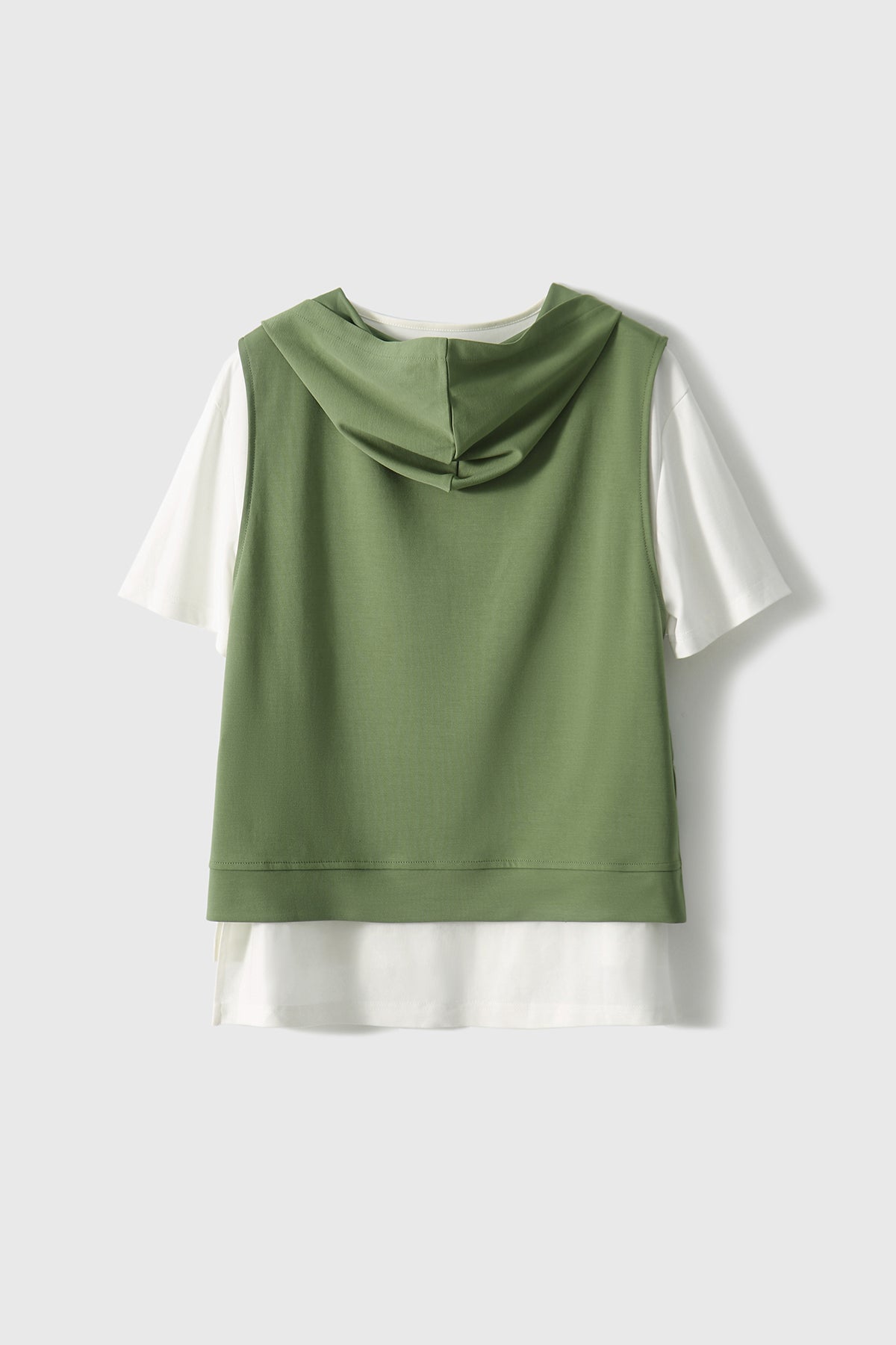 三点セット　フード付Vネックシンプルベスト＋ラウンドネックベーシックTシャツ＋フロントスリットシンプルスカート　3色入 - liwisi