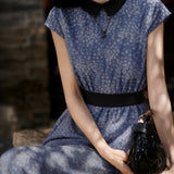 Elegant Commuter Floral Jacquard Sleeveless Tie Satin Dress