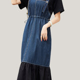 Faux two-piece spliced suspender dress