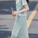 Casual stylish lace spliced set