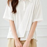 Casual Half Placket Diagonal Spliced Blouse