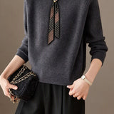 Elegant Pearl Lapel Raglan Sleeve Knit Sweater