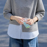 Casual Crew Neck Fake Two‑Piece Spliced Long‑Sleeve Sweatshirt