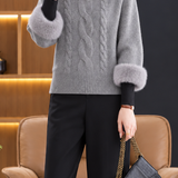 Chic Turtleneck Cable Knit Elbow Sleeve Sweater - liwisi