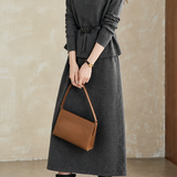 Casual Asymmetrical Diagonal Hem Waist‑Cinched Knit Set
