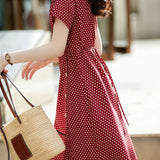 French Elegant Vintage Polka Dot V-Neck Dress